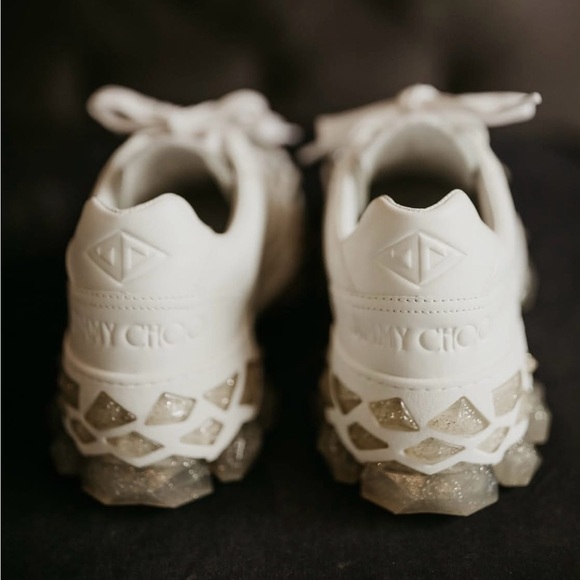 Women's Jimmy Choo Diamond X Crystal White Calf Leather Sneakers - Picture 3 of 11